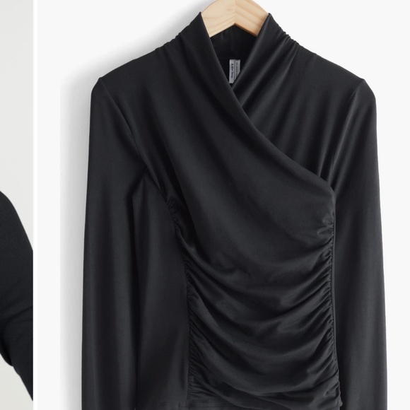 & Other Stories | Long Sleeve High Neck Faux Wrap |Color: Black - Picture 4 of 7